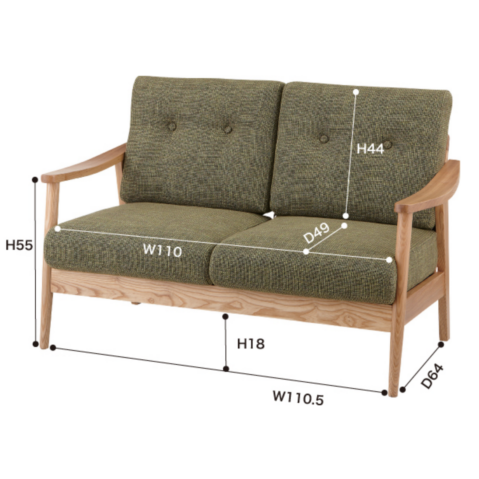 北欧テイスト 木製フレームソファ 2人掛け バッスム RTO-921 - impress